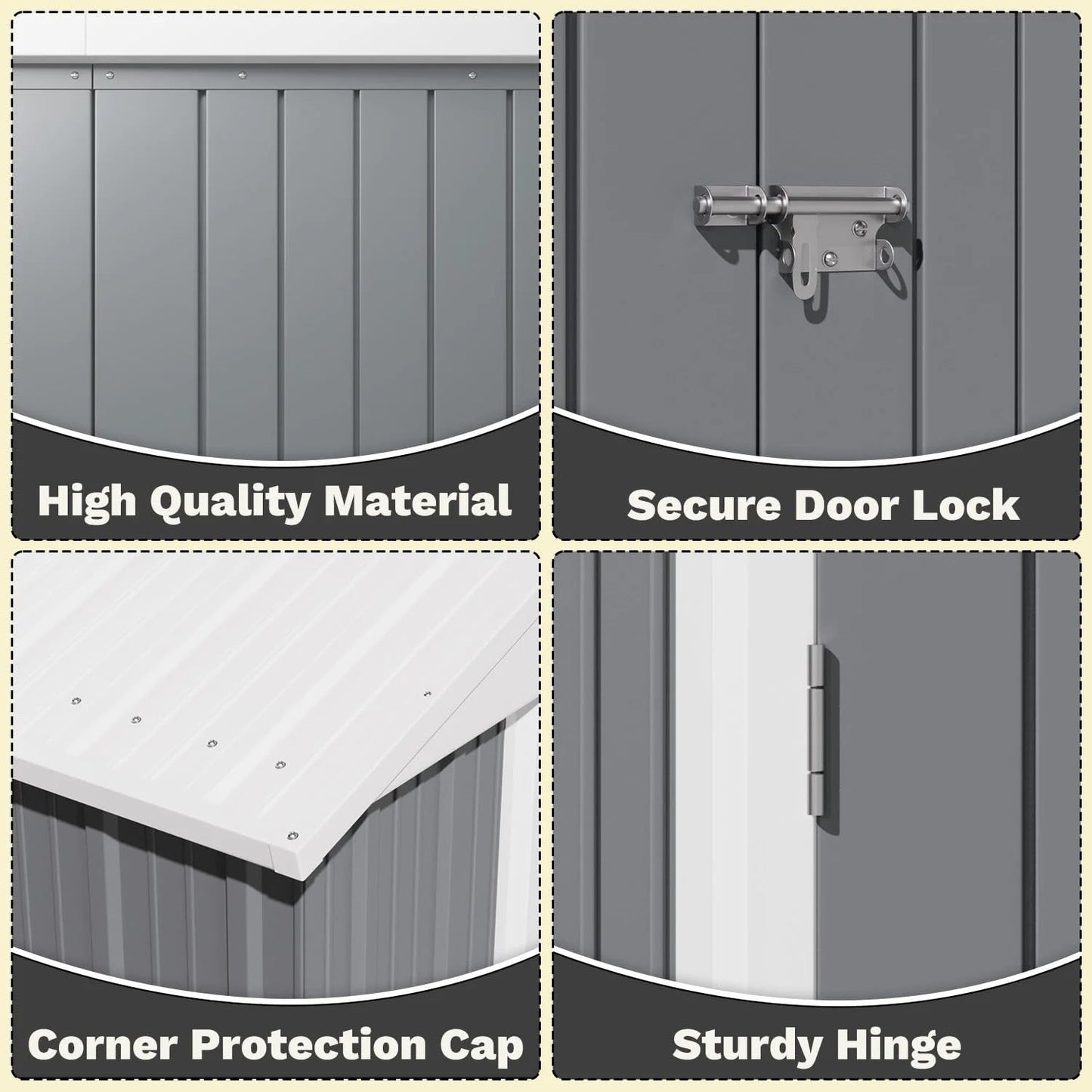 Greesum 8×6FT Outdoor Storage Shed, Metal Patio Storaged Sheds with Lockable Doors, Sheds & Outdoor Storage for Bike, Backyard, Pool and Garden, Gray