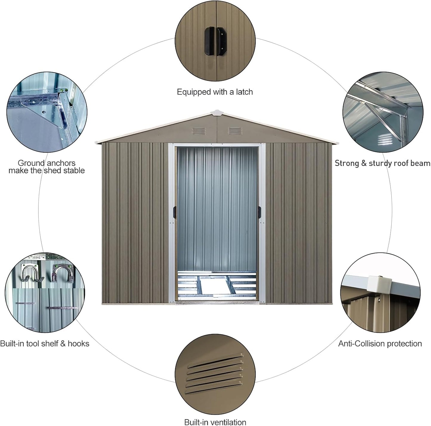 6x8 FT Outdoor Storage Shed, Metal Garden Shed with Frame Floor, Outside Tool Shed with Window, Waterproof Storage Building with Lockable Sliding Doors & Sloped Roof for Backyard, Patio, Gray