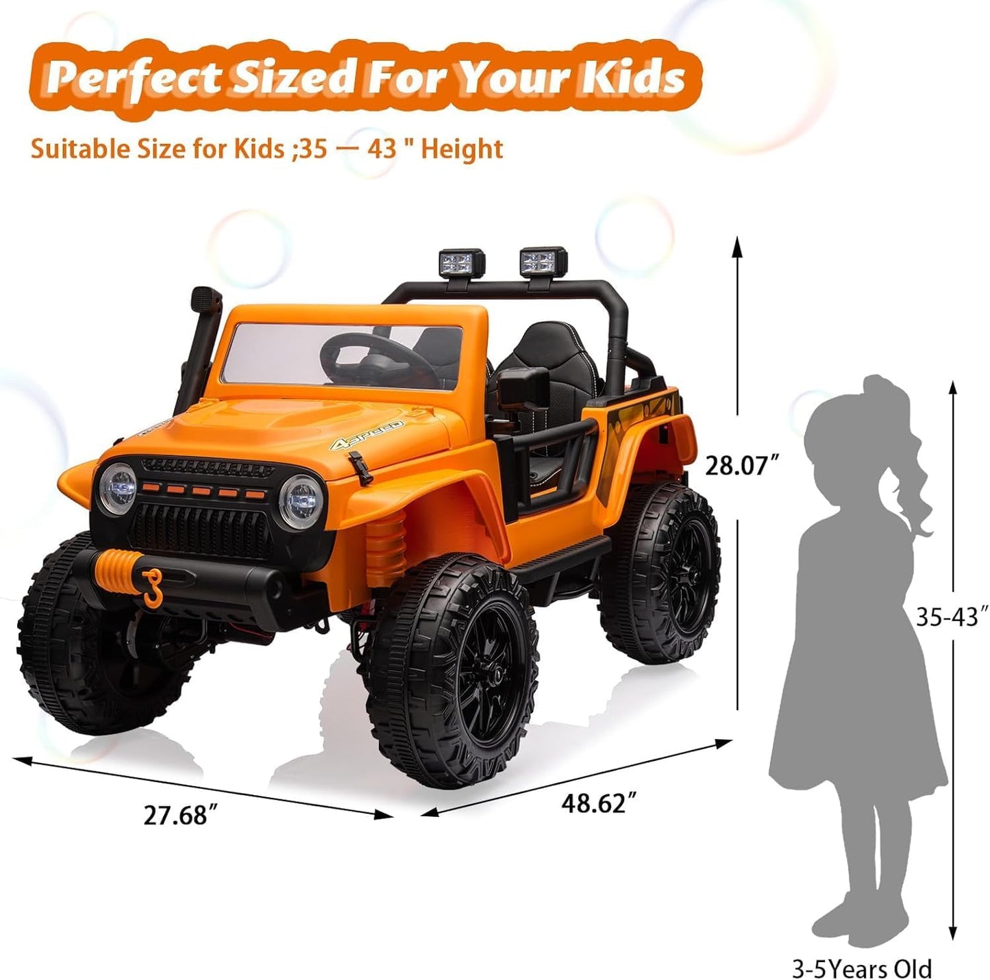 24V Ride on Toys for Big Kids, 2 Seater Electric Truck with Remote Control, 4.3 MPH Max Speed, Bluetooth, 4WDS, Led Headlight & Music Player