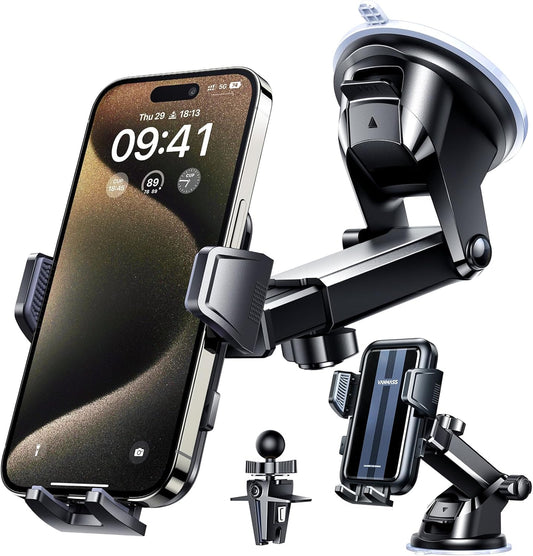 VANMASS 2025 Upgraded Car Phone Mount, [85+ LBS Strongest Suction] Patent Safety Cell Phone Mount Windshield Dashboard Vent Truck Accessories Stand Cradle for iPhone 16 Pro Max 15 14 13 Android