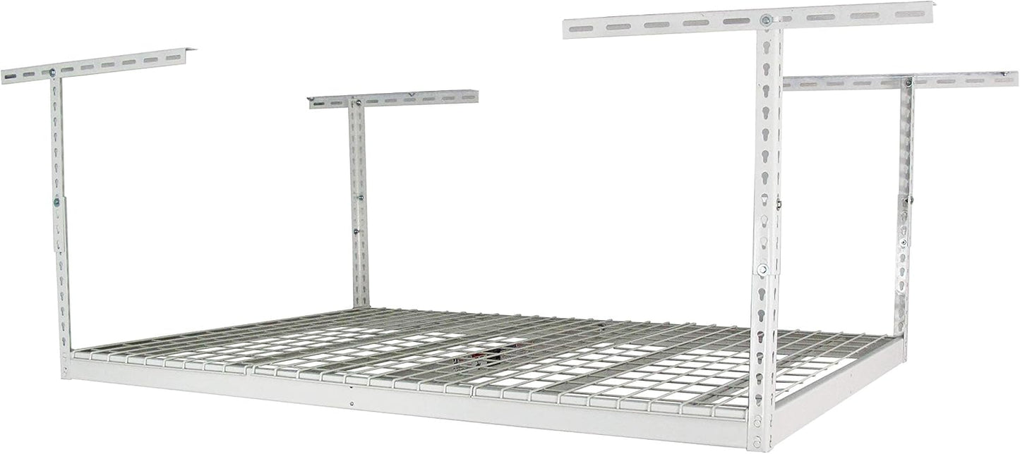 MonsterRax Overhead Garage Storage Racks 4x6 (2-Pack) Ceiling Mounted Shelving, Adjustable Hanging Storage Organizer, Heavy Duty Steel, Holds 500 Pounds, Color: White, Adjusts 18"-33” off Ceiling