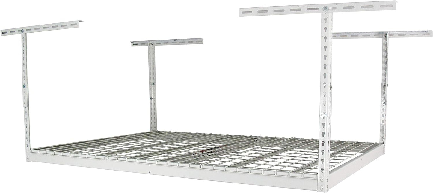 MonsterRax Overhead Garage Storage Racks 4x6, Ceiling Mounted Shelving, Adjustable Hanging Storage Organizer, Heavy Duty Steel, Holds 500 Pounds, Color: White, Adjusts 24"-45” off Ceiling