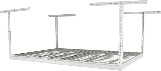 MonsterRax Overhead Garage Storage Racks 4x6, Ceiling Mounted Shelving, Adjustable Hanging Storage Organizer, Heavy Duty Steel, Holds 500 Pounds, Color: White, Adjusts 24"-45” off Ceiling