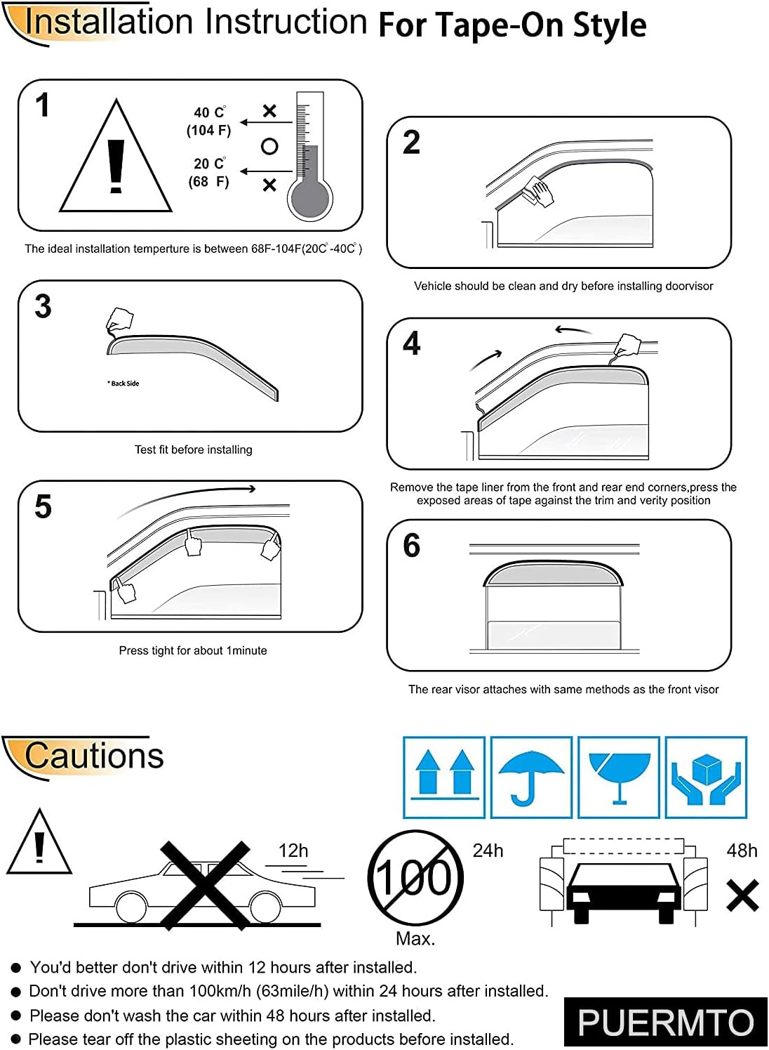 Side Window Wind Deflector,4pcs Outside Mount Tape-On Nice Sun Rain Guards Set,Window Visor fit for 2011-2014 Hyundai Sonata (New Body Style),2011-2016 Hyundai Sonata Hybrid 94261