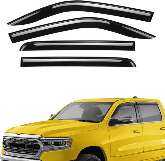Extra Durable Window Deflectors Tape-On Window Visors Rain Guards Fit for Dodge Ram 1500 (New Body Style) 2019-2025 Crew Cab, Sun Visors, Wind Vent for Shades, Exterior Car Accessories - 4pcs. AG0717