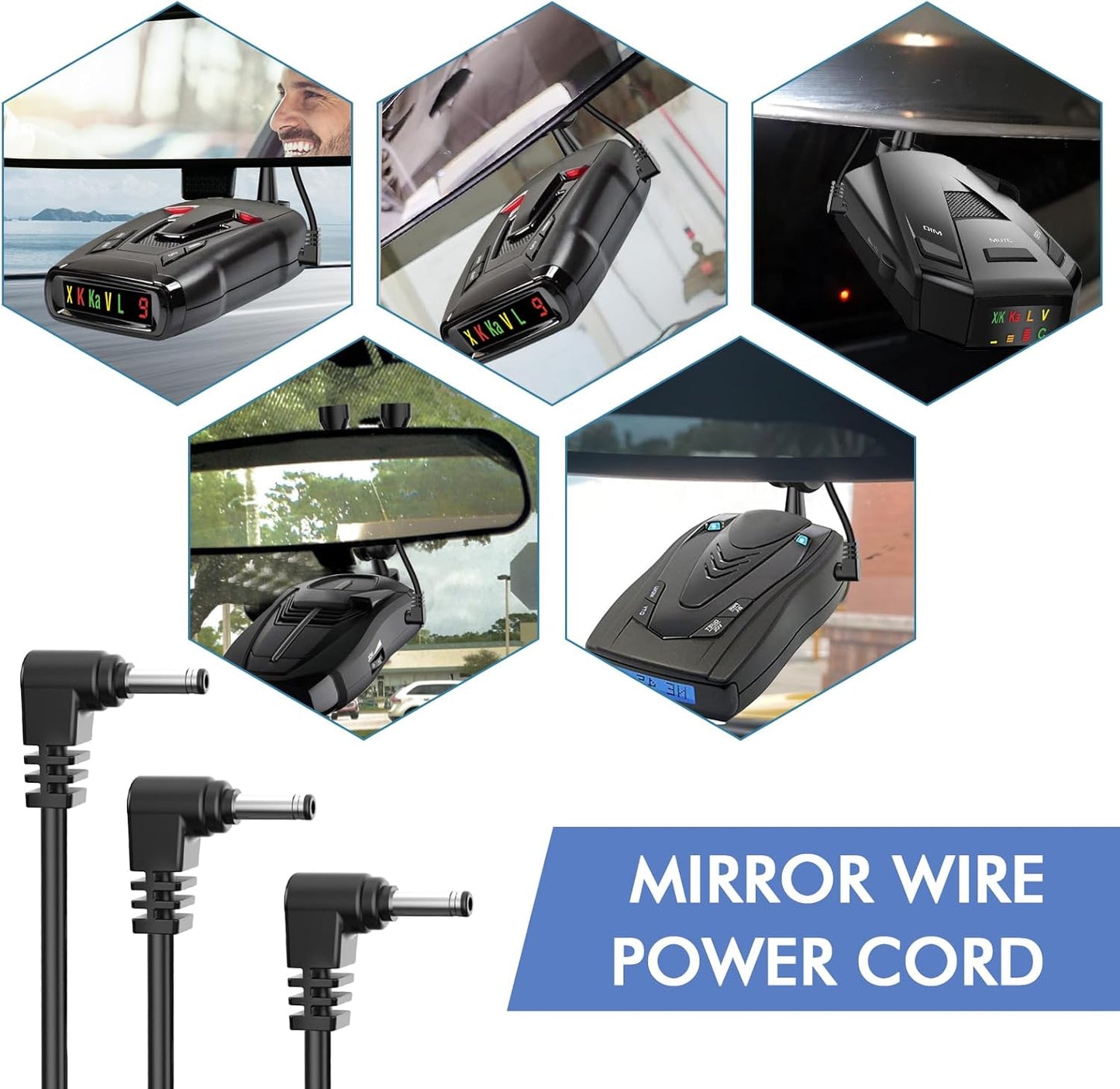 Radar Detector Hardwire Power Cord, Rearview Mirror Plug Cable, with Inline Fuse Holder,Suitable for Uniden Escort Beltronics Valentine One Cobra Whistler Radar Detector,3-Piece Set,9.8'' (DC3.5)