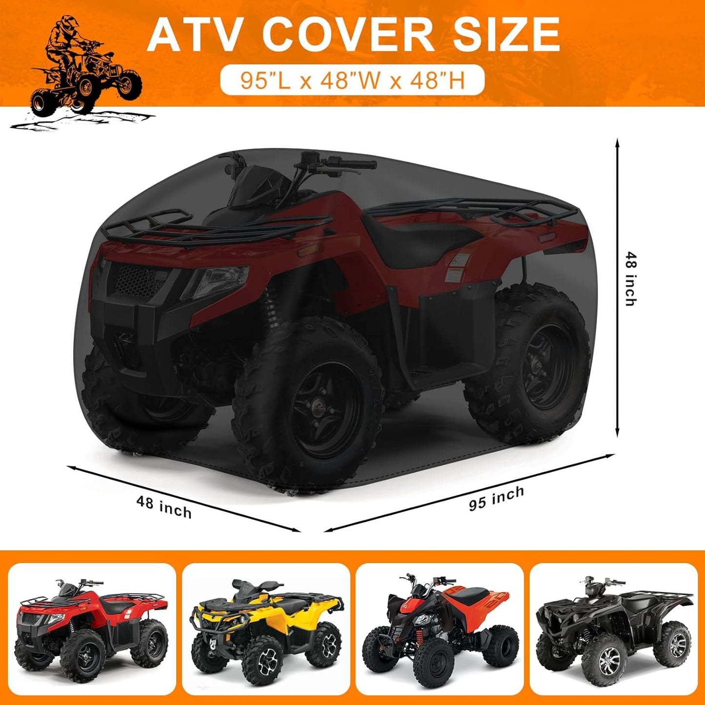 Comnova ATV Cover for 4 Wheelers - 95 Inch ATV Covers 600D Heavy Duty & Waterproof, Outdoor Four Wheeler Quad Cover All Weather Large for Polaris, Kawasaki, Arctic Cat, Honda, Yamaha and More