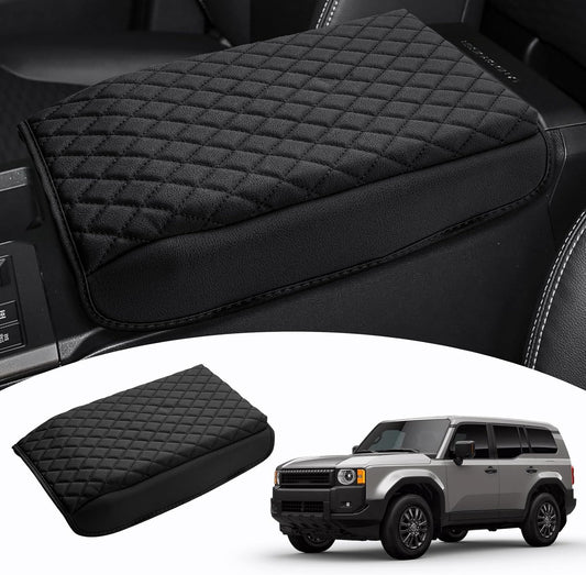 Shademax Center Console Cover for Toyota Land Cruiser Prado LC250 2024 2025 2026 Accessories, Prado LC250 Armrest Cover Cushion Pad Console Armrest Seat Box Protector PU Leather Anti-Scratch Black