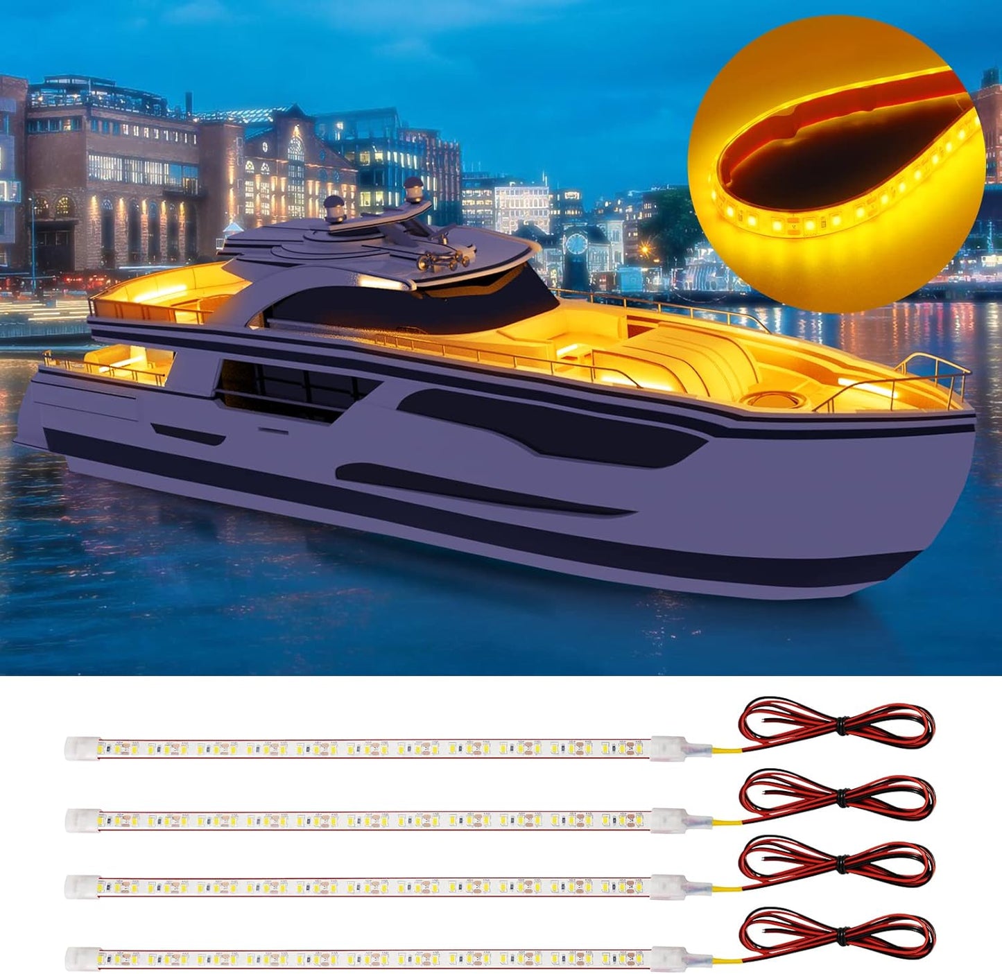 Amber Led Strip Light,12V Car Led Lights Interior IP68 Waterproof Cuttable for Car Motorcycles Boat Golf Cart Truck Cargo Home Decoration with Strong Nano Tape 12inch(Pack of 4)