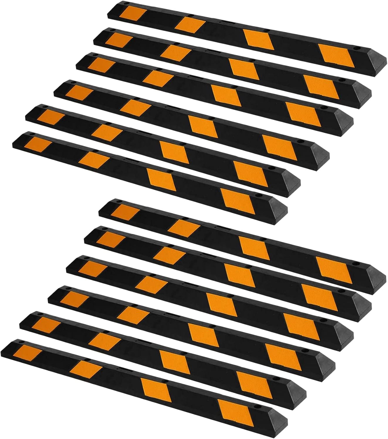 ZONETECH Large Heavy Duty Rubber Parking Curb – 72” Premium Quality Auto Garage Wheel Stopper Professional Grade w/Yellow Reflective Tape for Car, Truck, Trailer and RV (12-Pack)