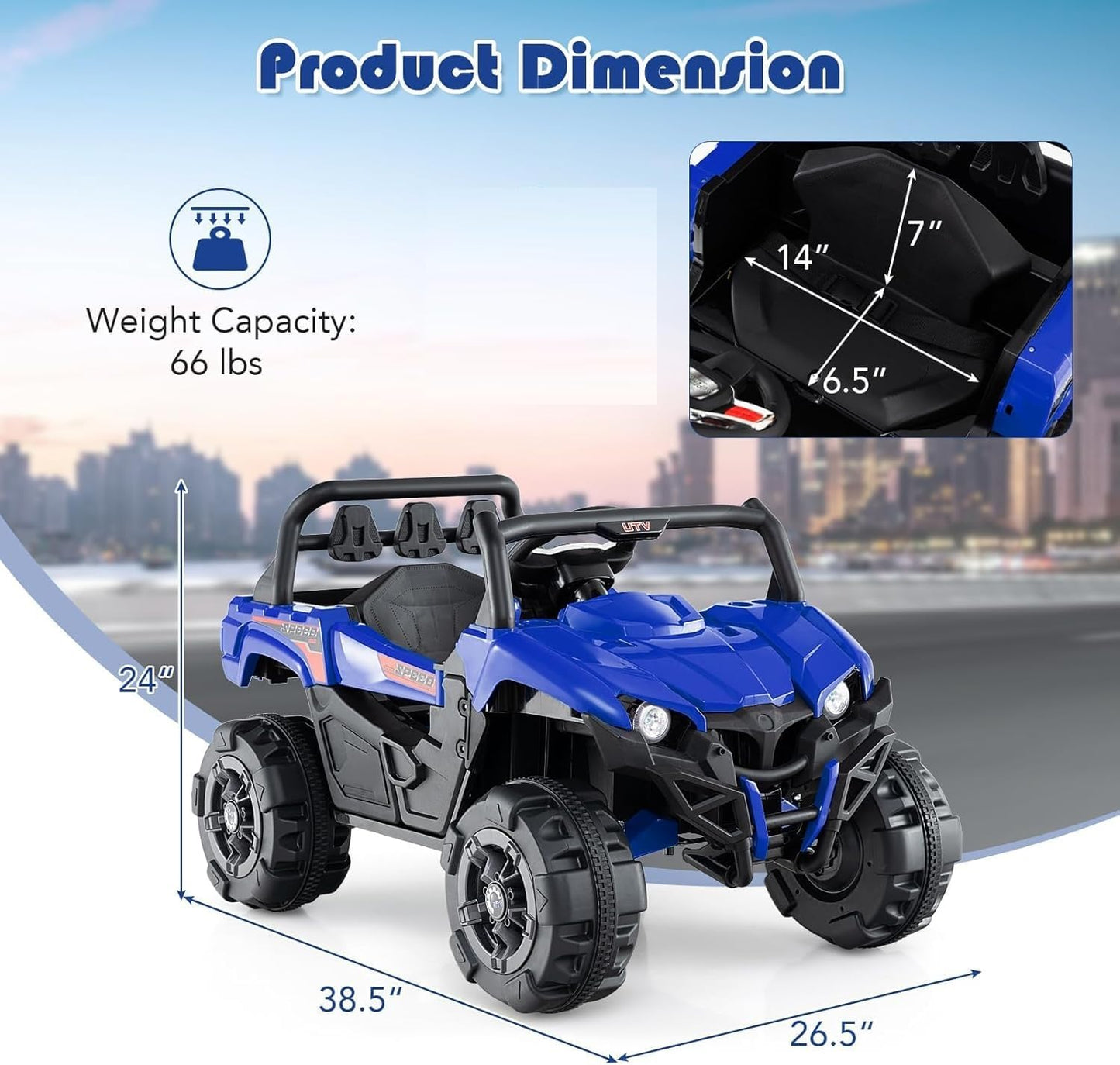 OLAKIDS 12V Ride on Car UTV, Battery Powered Off-Road Kids Electric Vehicles with Remote Control, Music, Horn, MP3, Lights, 3 Speeds, Soft Start, Ride on Truck for Boys Girls (Blue)