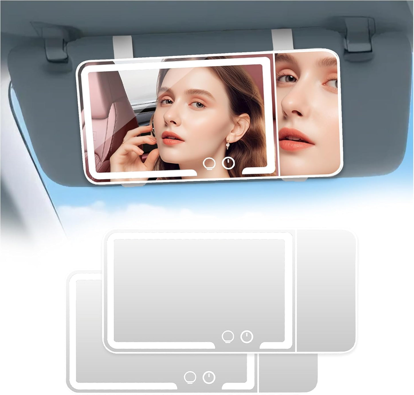 car mirror vanity Rechargeable Led, 3 Light Modes,Dimmable Touch Screen,Side with triple magnification mirror image (1)