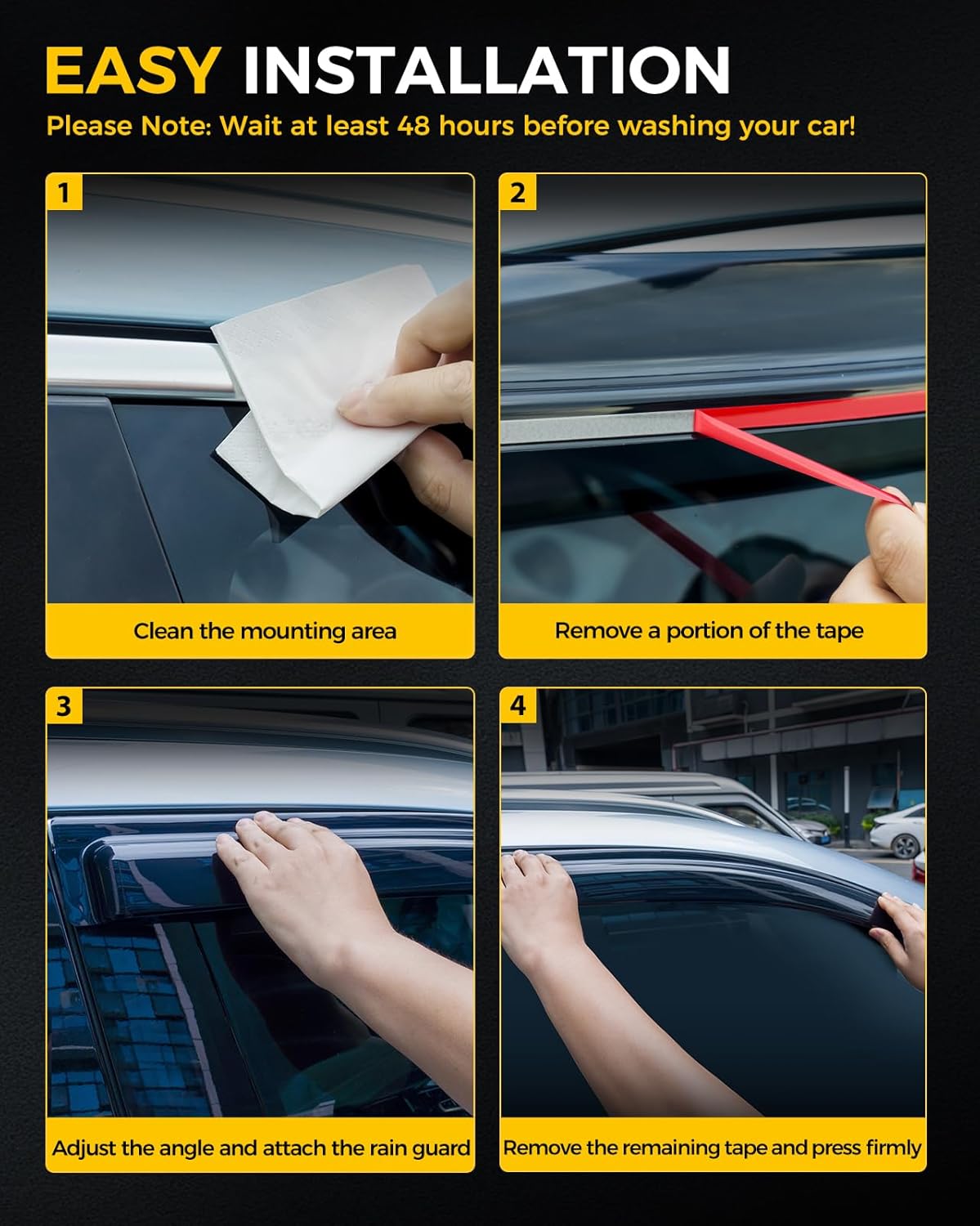 Rain Guards for Car Windows, Tape-On Window Visors Rain Guards Fit for 2019-2024 Chevy Silverado 1500/GMC Sierra 1500 Crew Cab, Window Deflectors, Vent Visors Car Accessories, 4 Pieces