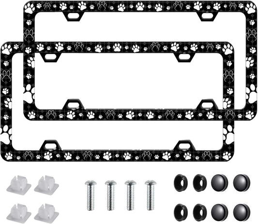 2 Pieces Paw Print License Plate Frames for Men and Women, Dog Paw Decorative Car Accessories (Dog Cat Paw-2pc)