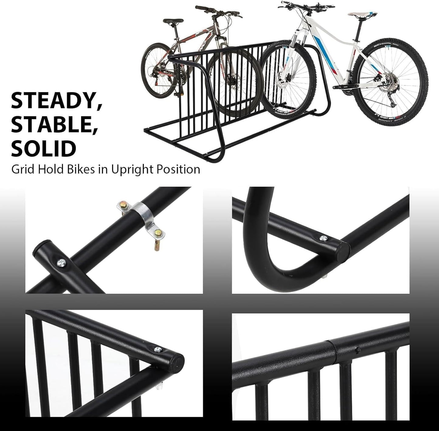 Commercial Floor Bike Rack Stand-10 Bike Rack,Dual Slot Size and Dual-Side Design,Premium Steel, Superior Stability, Suitable for Various Locations,Black