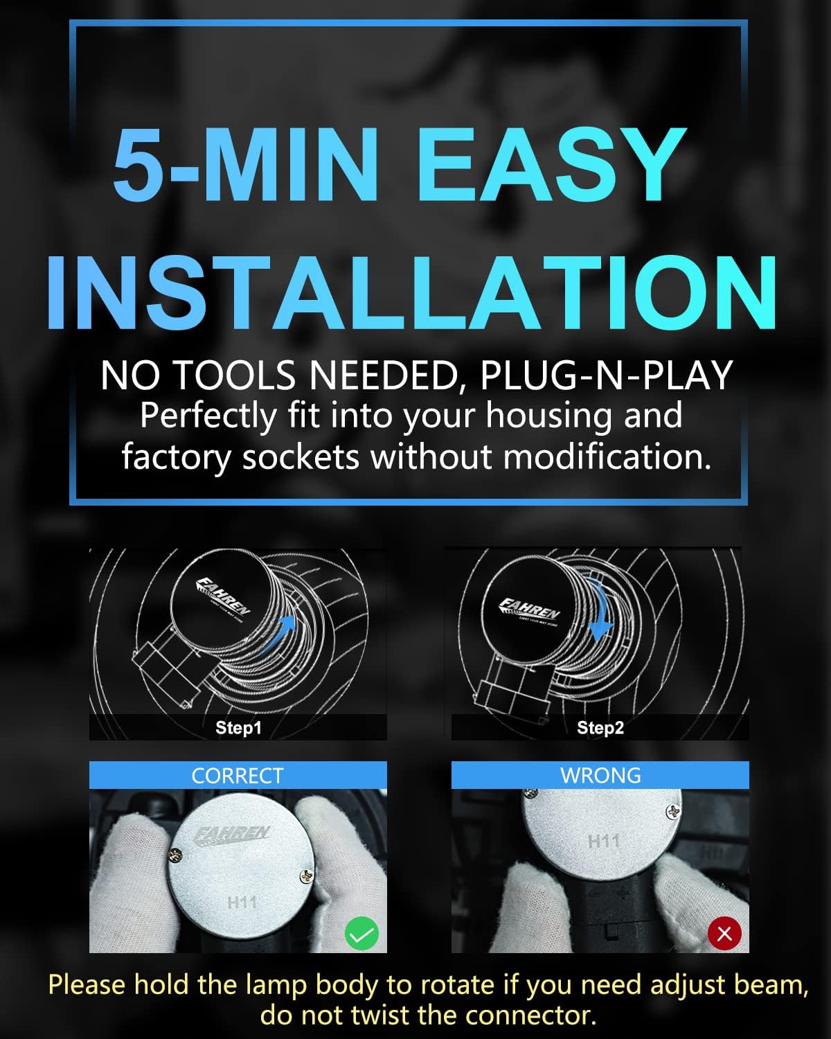 H11/H8/H16 LED Driving Fog Light Bulbs, 12000LM 400% Brighter Fanless, 6500K Cool White Driving Fog Lights, Play and Plug, Halogen Replacement Bulbs for Cars, Trucks, SUVs (Pack of 2)