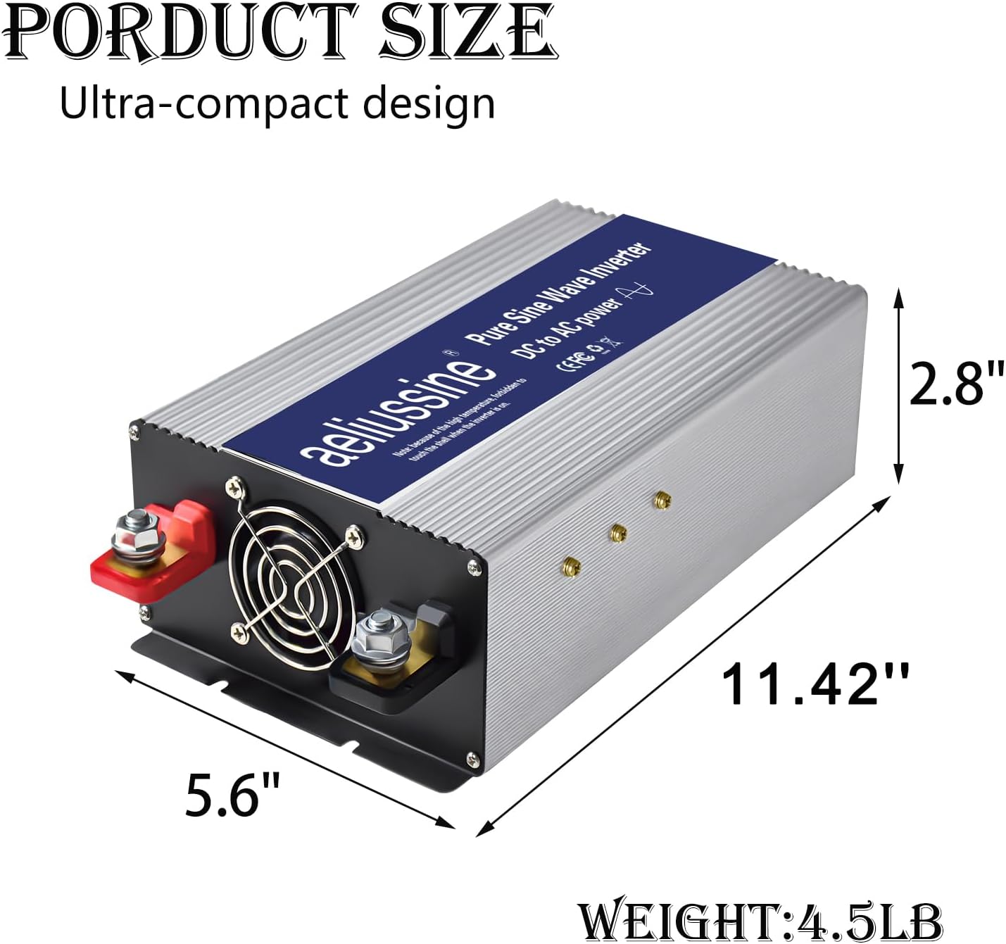 2000W Pure Sine Wave Inverter-48V DC to 110V 120V AC Power Converter with 4 AC Outlets, 48 Volt Power Inverter for Truck, Rv, Camping, Home, Emergency Power