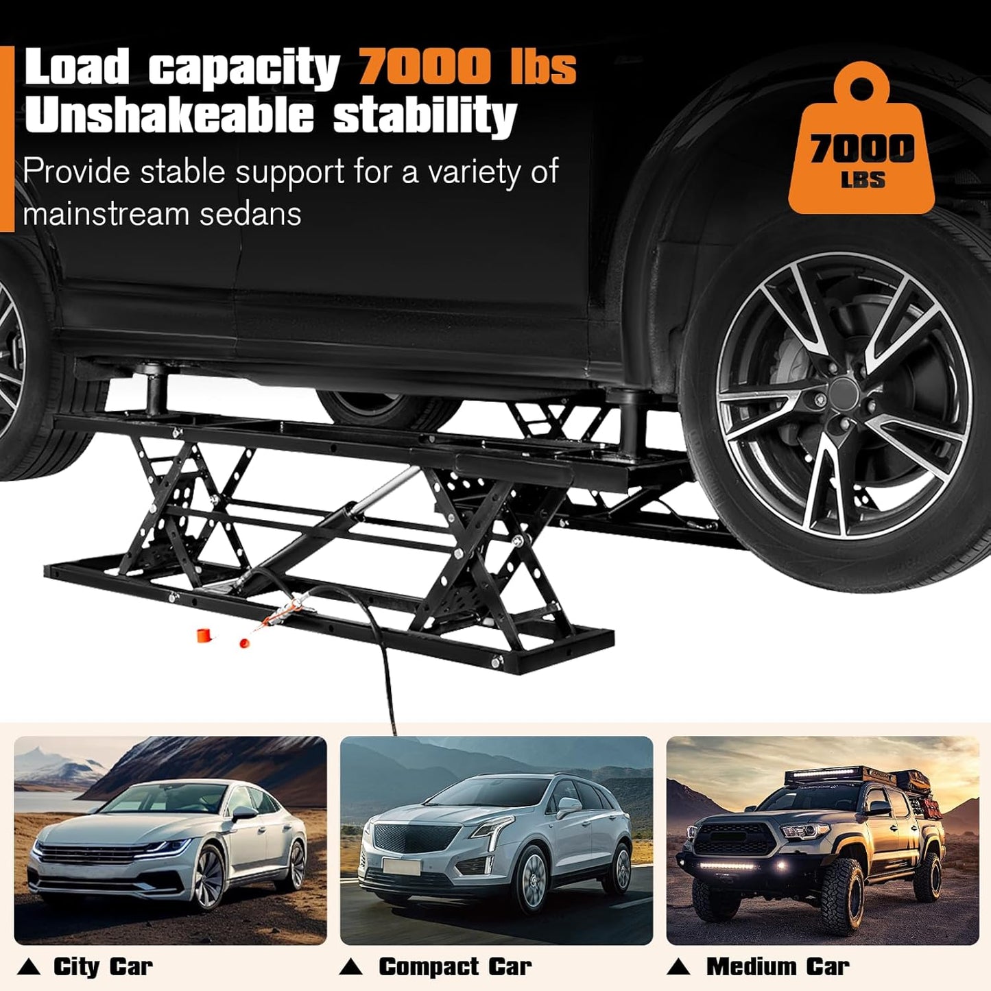 Albott 7000 LBS Portable Car Lift, Heavy Duty Quick Jack with 28" Max Height, Locking Levers & Wheels, Adjustable Scissor Lift for Cars, SUVs, Light Trucks, Garage or Shop Use, Black