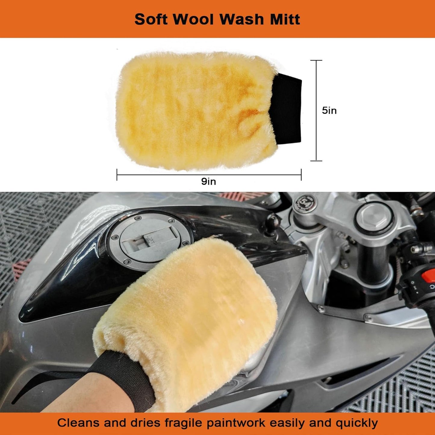 Motorcycle Cleaning Brush Kit 6 Pack with Easy Reach Brush,Wool Wash Mitt,Detailing Brush,Tire Brush,Chain Brush and Microfiber Towel for Cleaning Motorcycle Mudguard, Rims, Paint, Exhaust