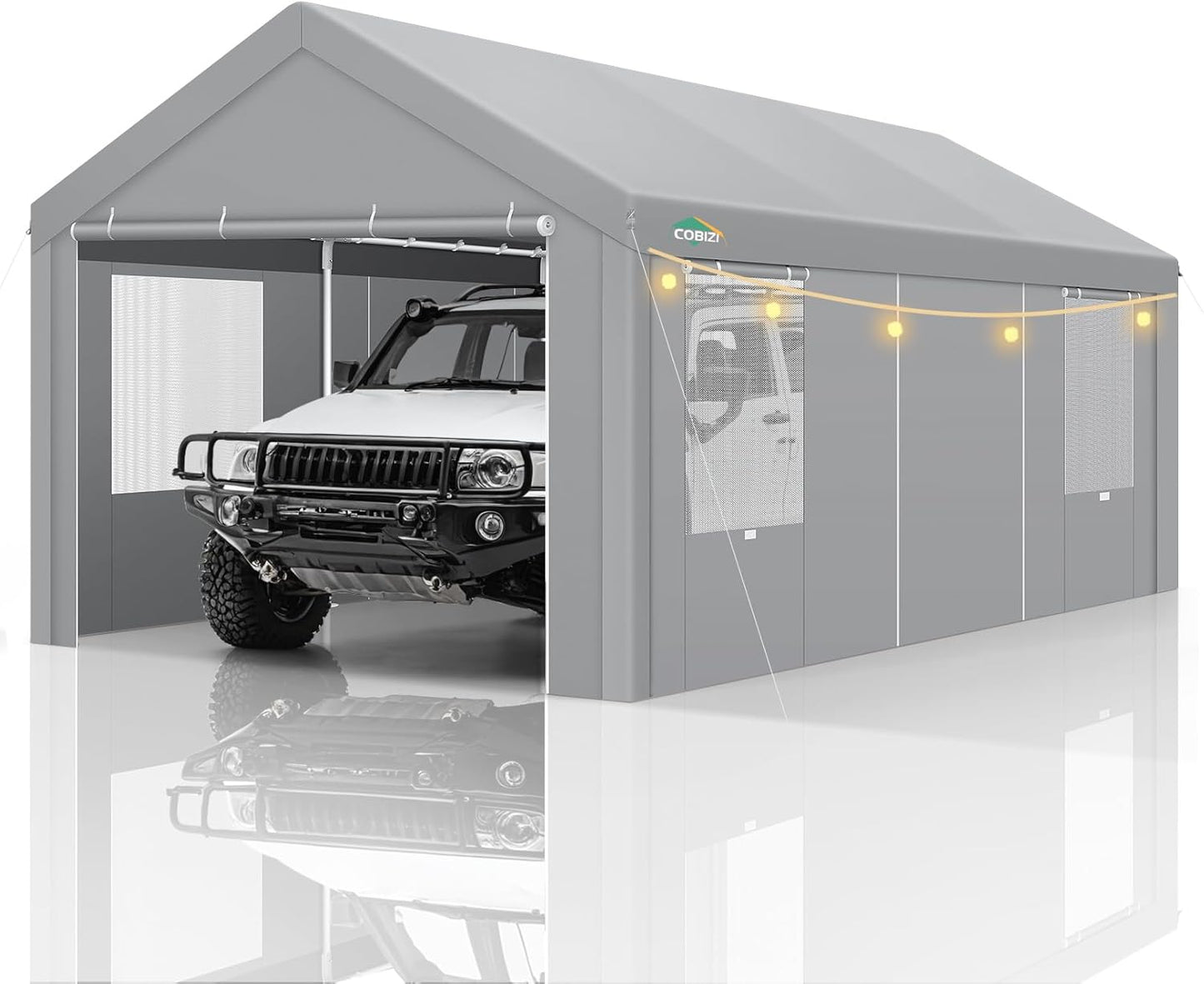 COBIZI Carport Canopy 12x20 Heavy Duty Portable Garage with Removable Sidewalls & Doors, Galvanized Frame Car Port Canopy Tent Waterproof with Built-in Sandbags for Car Boat Truck, Gray