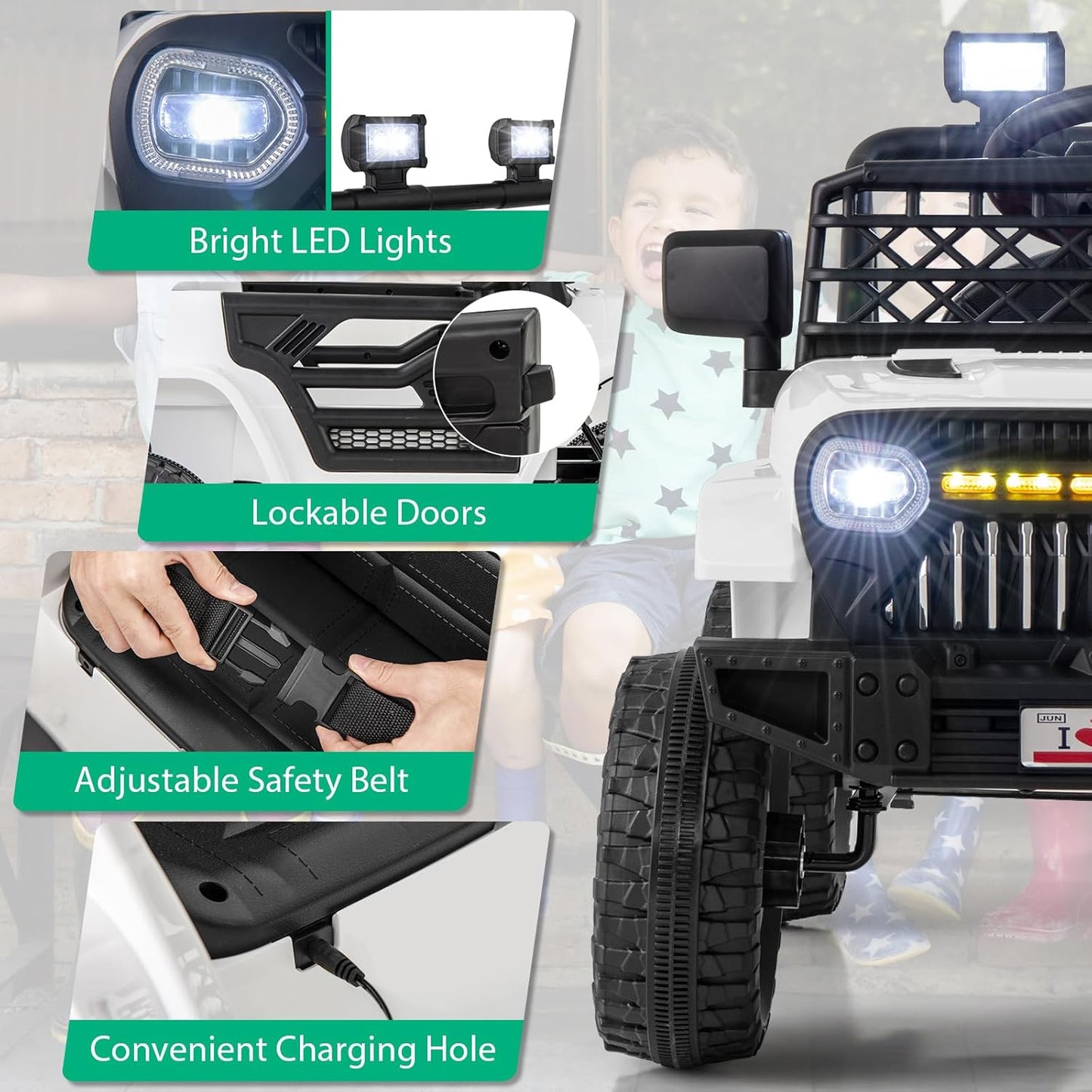 Costzon Kids Ride On Truck, 12V Battery Powered Electric Vehicles w/Remote Control, Spring Suspensions, 3 Speeds, Music, Lights, Wireless Connection, Ride on Car for Boys & Girls 3+ (White)