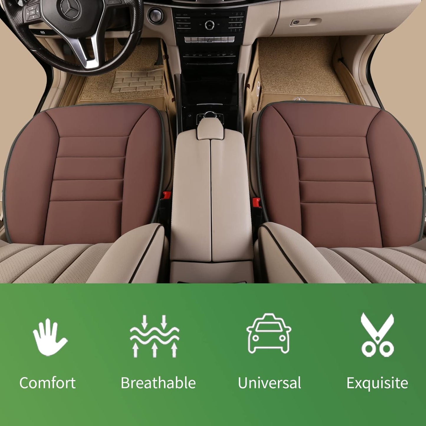 Premium Car Seat Cushion, Driver Cushion with Comfort Memory Foam & Non-Slip Rubber Bottom, Car Seat Pad Works with 95% of Vehicles and Office Chair or Home (Brown)