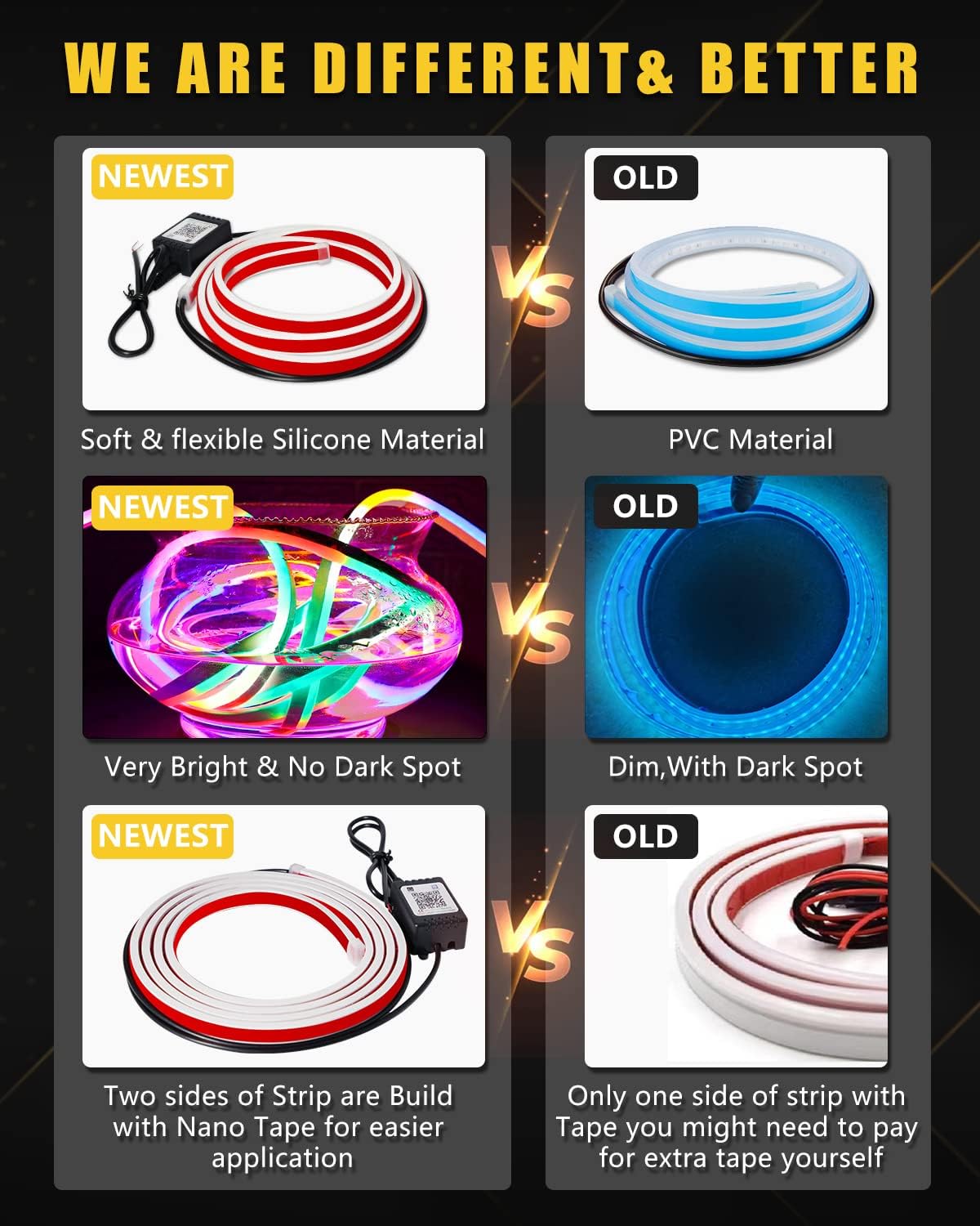 YM E-Bright Car Led Lights Exterior RGB Hood Light Strip Waterproof Multicolor Dynamic Scan Start Up Hoodbeam Kit DRL Daytime Running Lights for Cars,Truck,SUV,APP Remote Control,12V 59inch