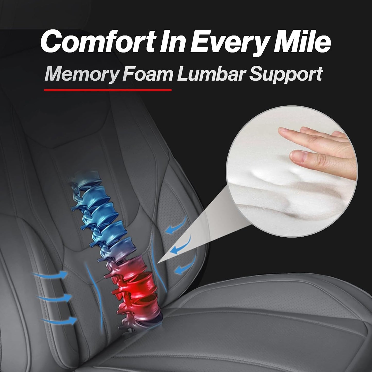 Coverland Custom Car Seat Covers Compatible with 2022-202 Tundra CrewMax, Double Cab - Premium Leather Non-Slip Memory Foam Waterproof Interior Protector Full Set-Dark Gray [See Size Chart-Size X119]