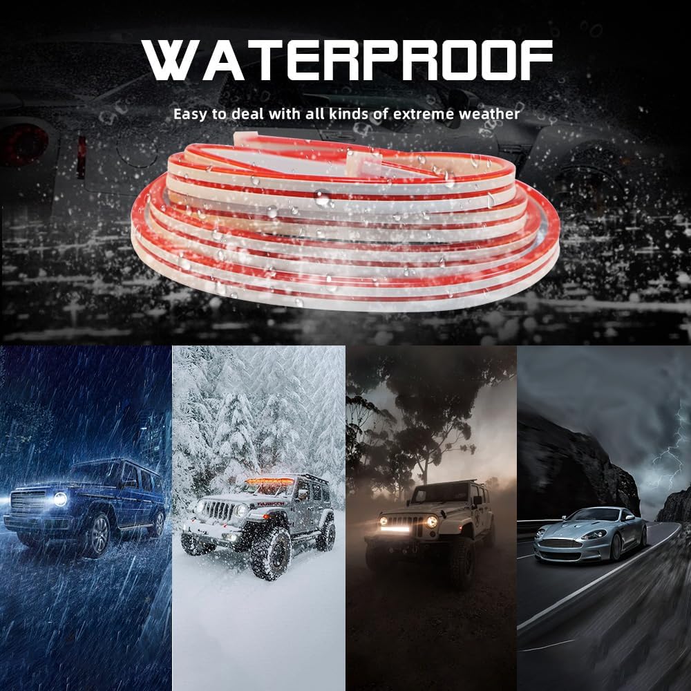 Car LED Strip Light For Trunk, 79Inch IP67 Silicone Waterproof Neon Light Strip Embedded, Flexible Cutting Universal Auto Interior Lights(Red)