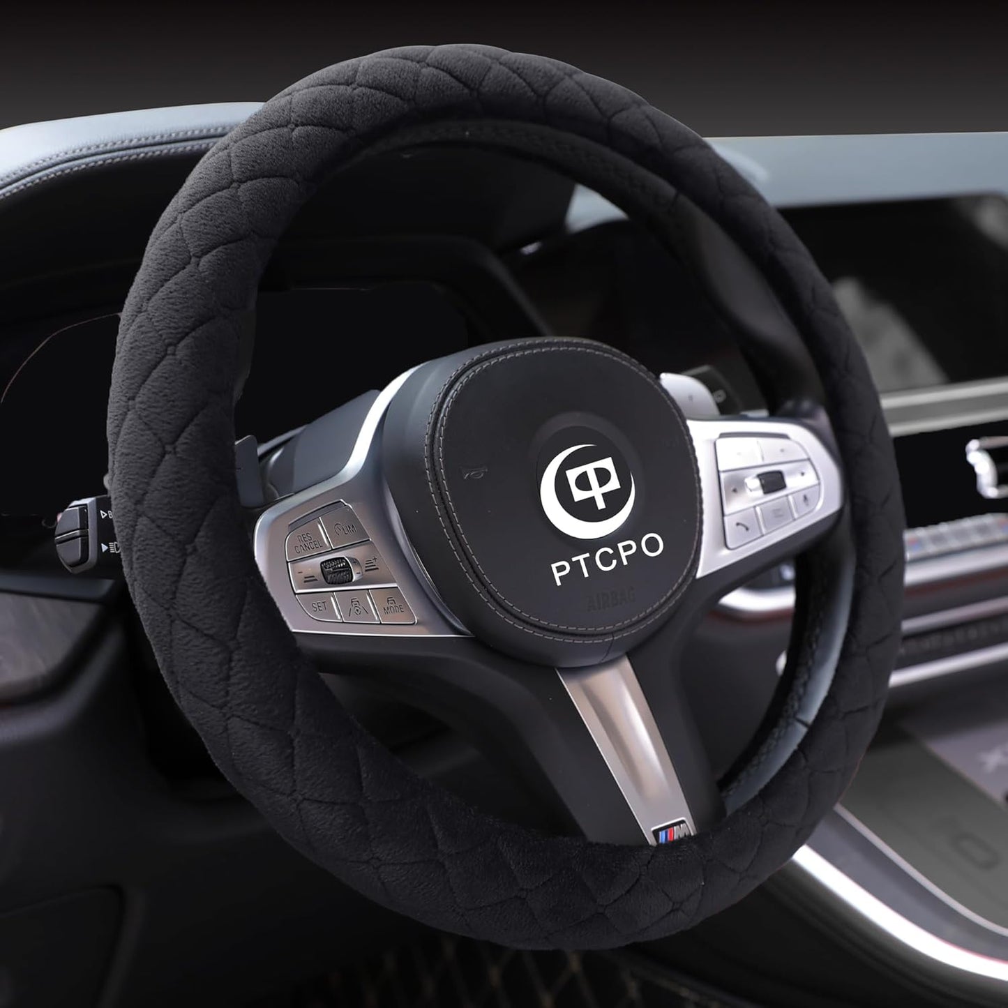 Soft Car Steering Wheel Cover for Sedan, SUV, Warm Luxury Velvet, Odorless, Universal, Anti Slip, Summer Winter, Black, Large Size[15" 1/2-16"](39-41cm)