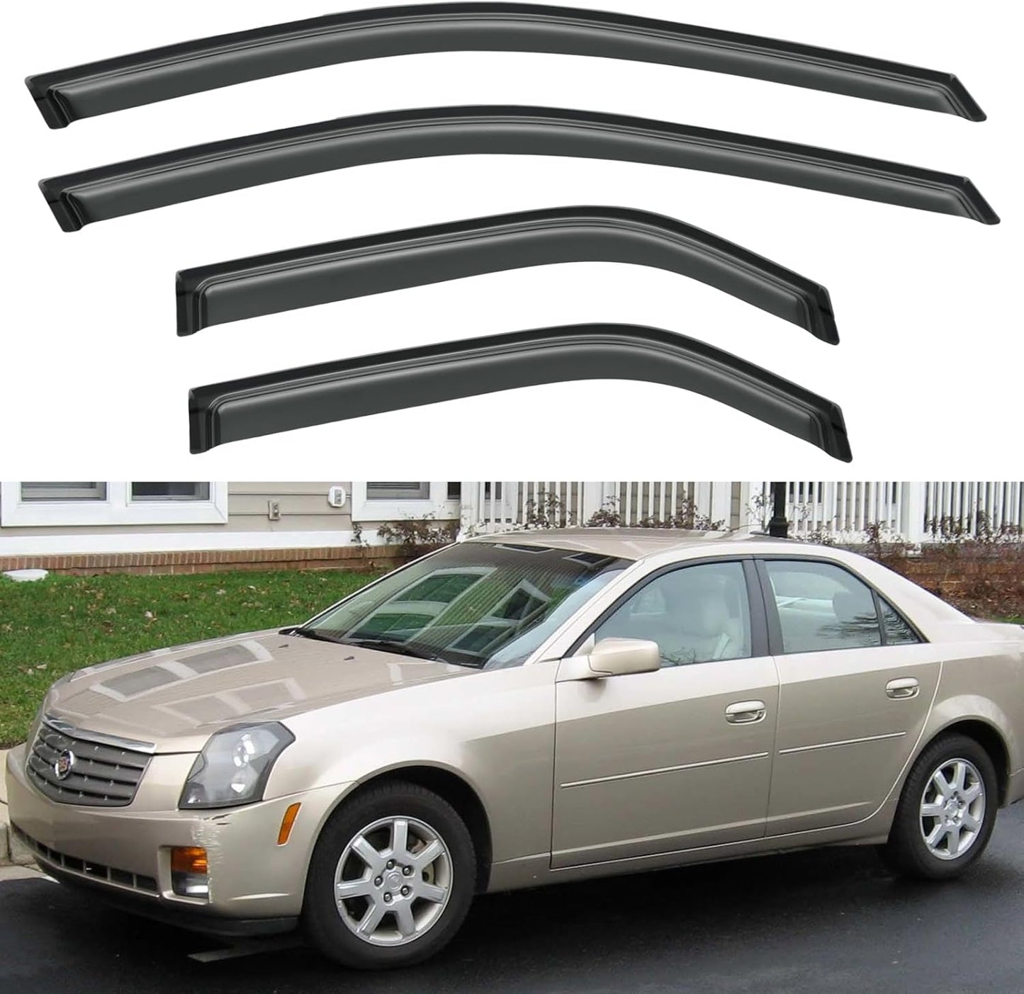 Window Visors Rain Guards Shield for 2003-2007 Cadillac CTS, Out-Channel Window Vent Wind Deflectors Visors Shades for 03-07 Cadillac CTS
