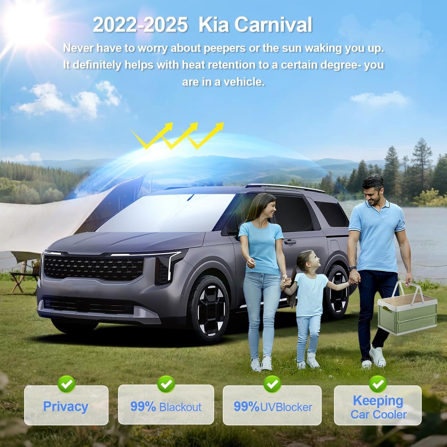 8pcs Car Window Shades for Kia Carnival 2022-2025 Accessories,Windshield Side Rear Full Sunshade,Sun Visor UV Blocking, Privacy Protection and Blackout for Camping Outdoor