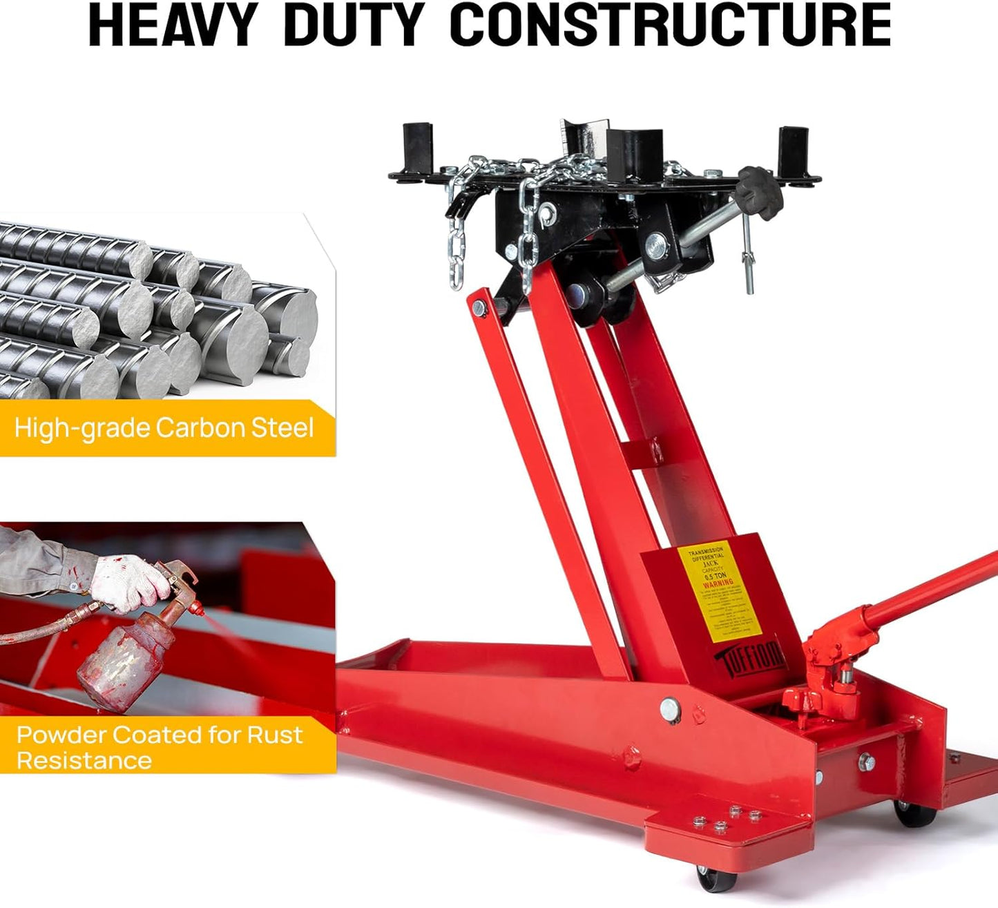 TUFFIOM Hydraulic Transmission Service/Floor Jack Lift 1/2 Ton (1,000 lb) Capacity, Low Profile Roll-Under Floor Trolley, Automotive Shop Tool Hoist Lift Lifting Jack, Red