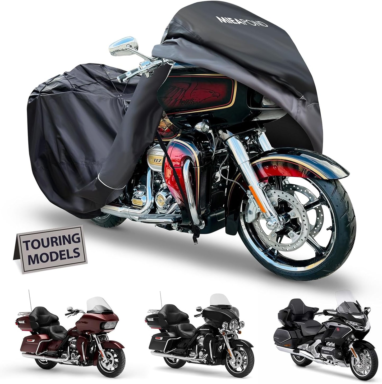 Motorcycle Cover for Harley Davidson Touring Models Road Glide Limited, Ultra Limited, Ultra Classic, Road King, Road Glide, Street Glide, Electra Glide - Waterproof Motorcycle Cover Outdoor Storage