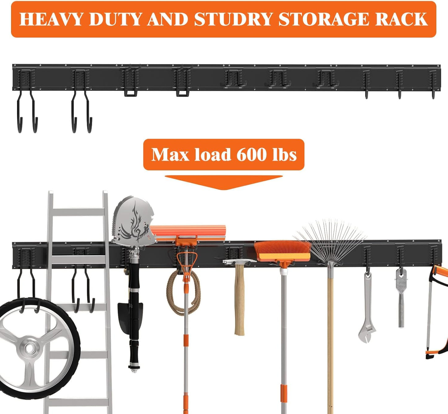 64 Inches Garage Tool Organizer Wall Mount, Yard Tool Hangers for Garage Wall, Tool Storage Rack Wall Hooks