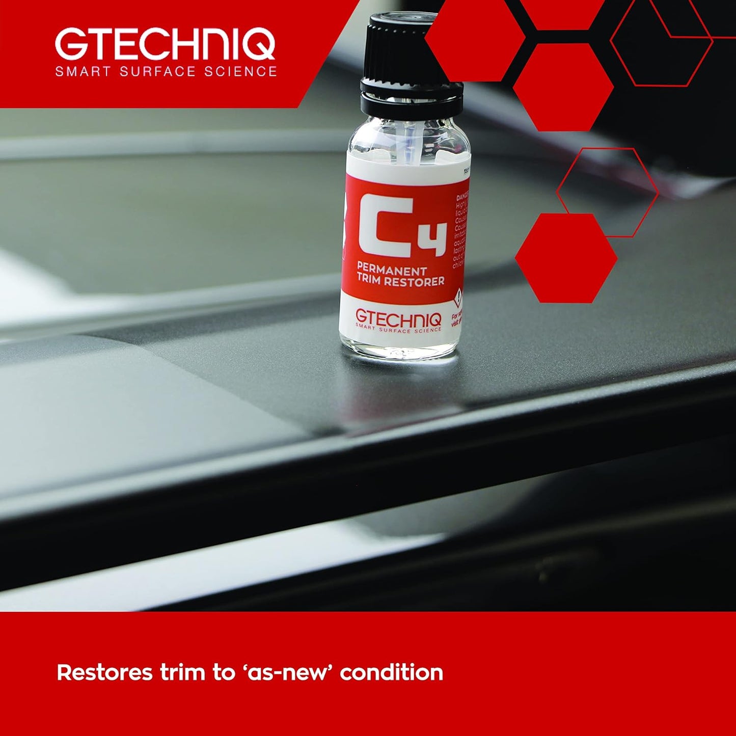Gtechniq C4 Permanent Trim Restorer 30ml - Revitalize Tired, Faded, Discoloured Car and Vehicle Trim - Premium Weather Protection, UV Resistant, Leaves No Unattractive Gloss - 2 Year Durability