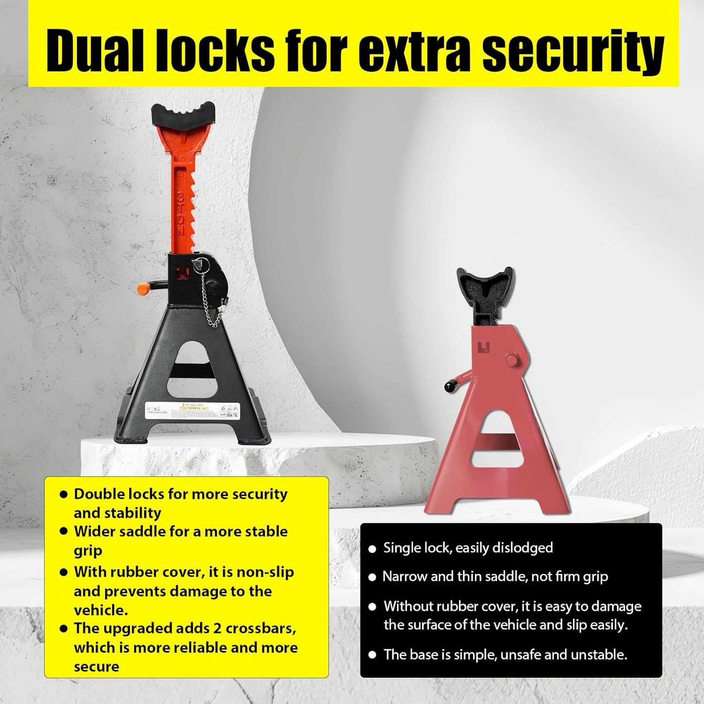 Upgraded Jack Stands 3 Ton (6,600 LBs) with 2 Crossbars and Double Pin Locking,Safe and Stable,Jack Stands 11.61"-16.34" Adjustable with Rubber Pads for Trucks,Home,Garage, SUV, Car,UTV/ATV,1 Pair