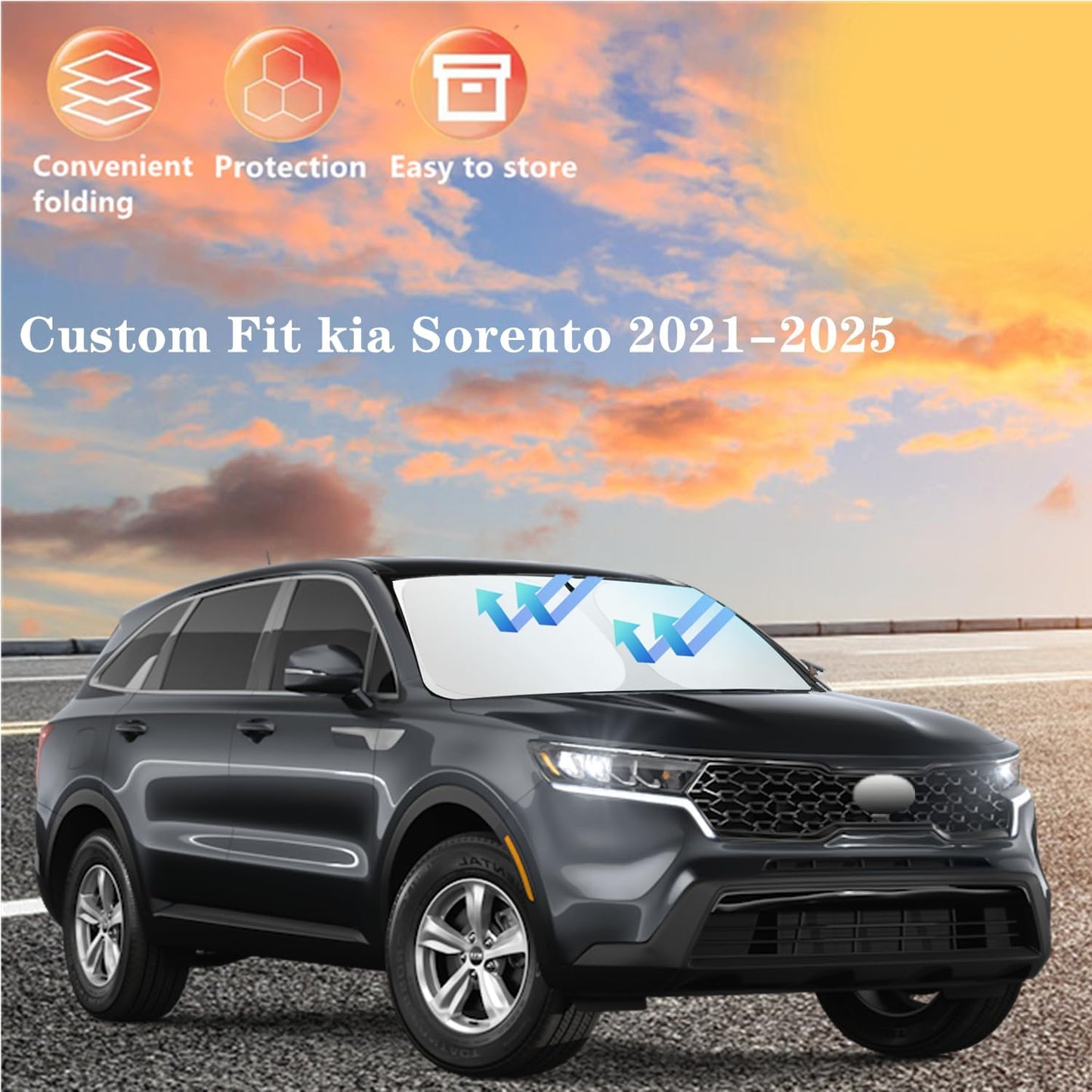 Windshield Sun Shade for kia Sorento 2021-2025 4-Layer Front Window Shade Custom Sun Visor 240T Shade Blocks UV Keep Your Car Cooler