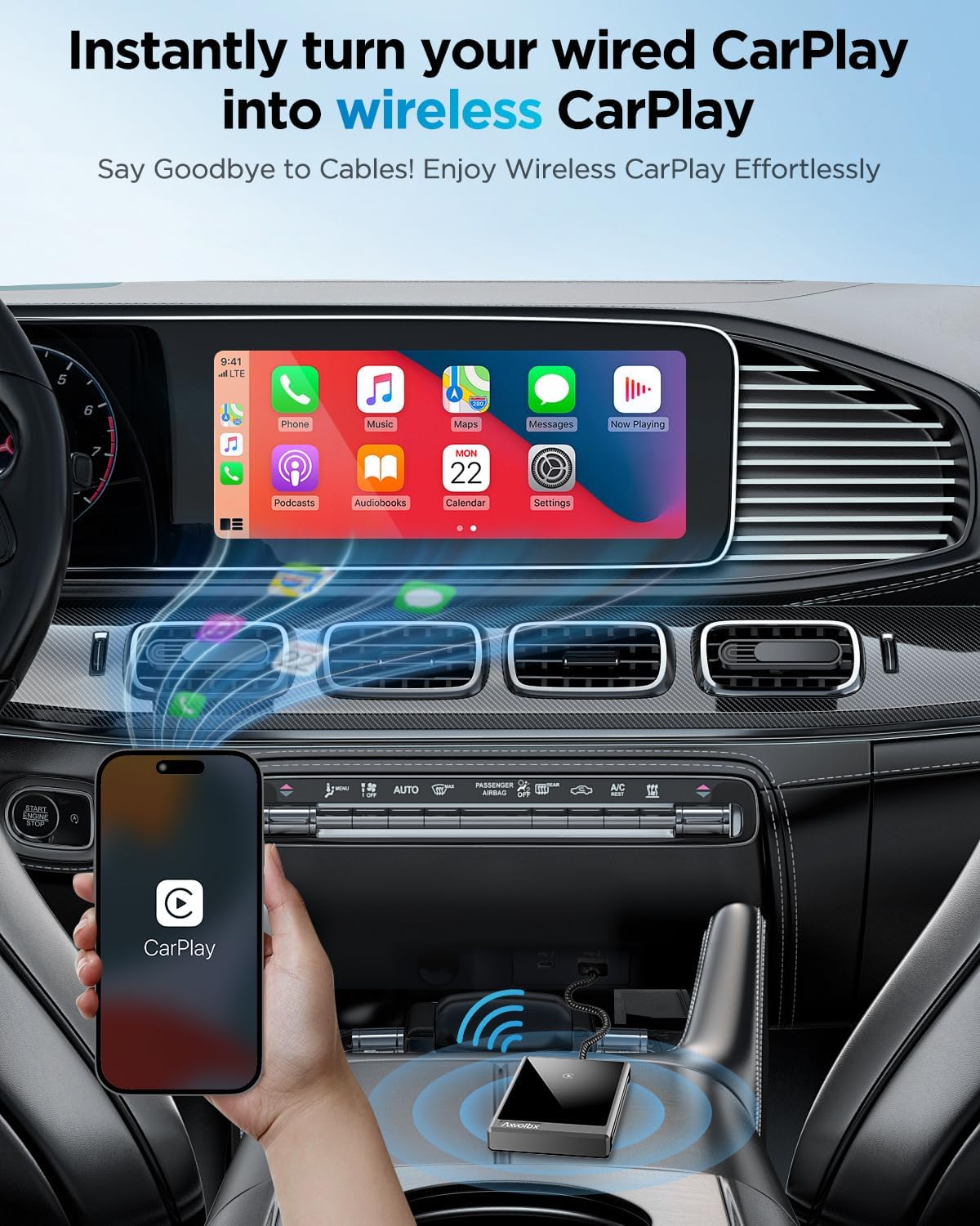 Wireless CarPlay Adapter for iPhone,2024 Upgraded Dual-core 5G Chip,Converts Wired to Wireless Carplay Dongle,Fast Connection Plug & Play, Fit for Cars with Built-in Wired CarPlay (Black)