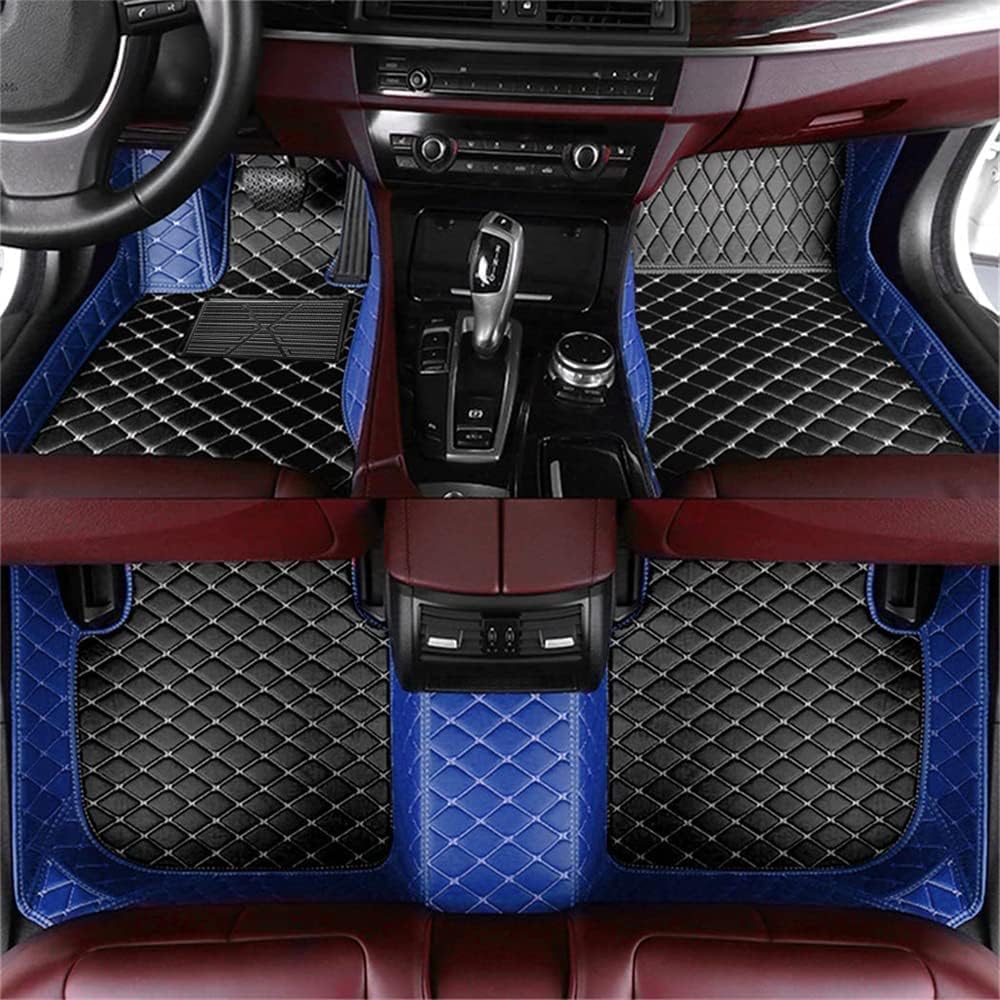 Custom All-Weather Protection Luxury Leather Floor Mats for Cars SUVs Trucks According Anti-Slip Leather Floor mats ﻿ (29,Blue and Black Beige)
