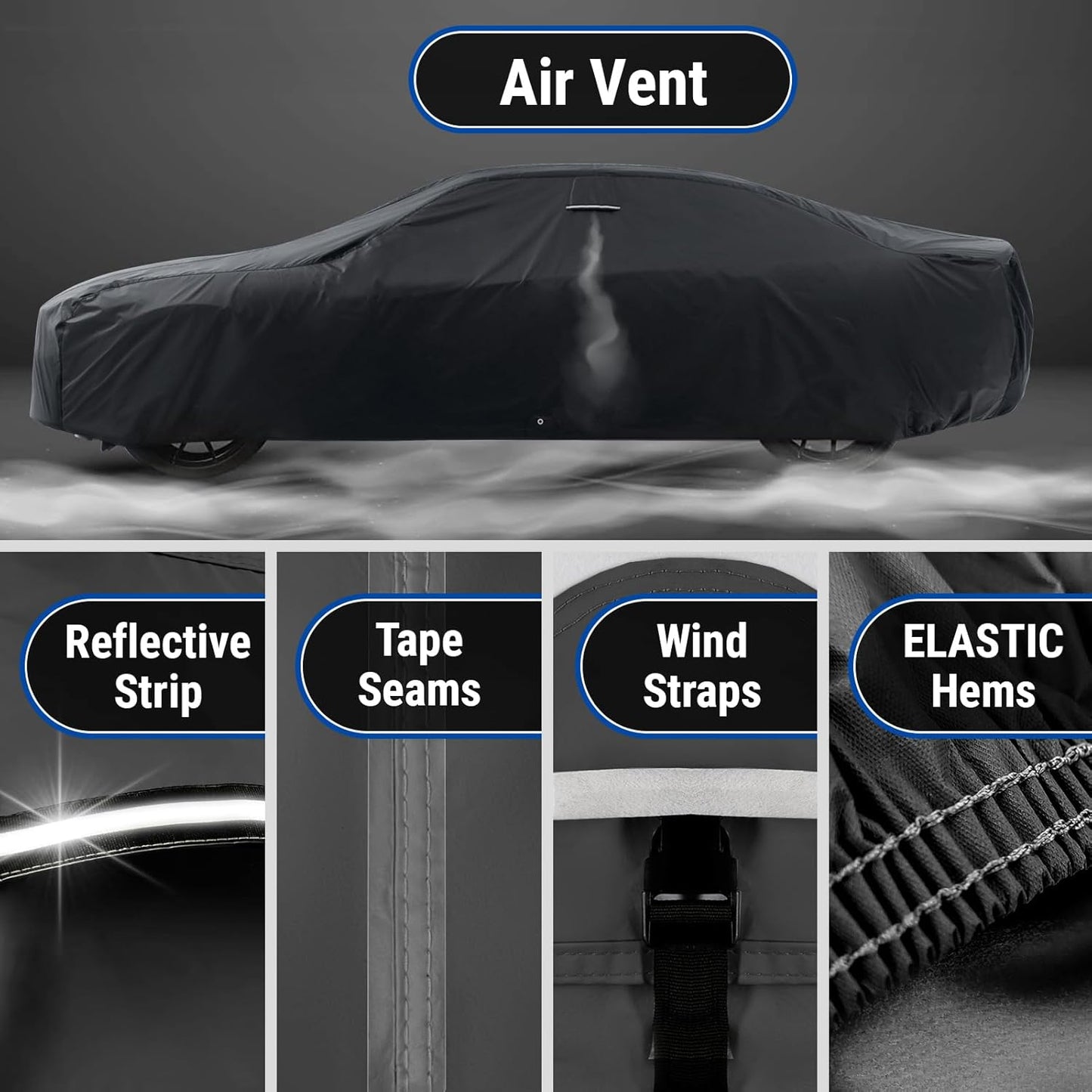 iCarCover Custom Car Cover for Pontiac Tempest 4-Door (1968-1970) Waterproof All-Weather Rain Snow UV Sun Protector Full Exterior Indoor Outdoor Car Cover (Stripe - Black/Red)