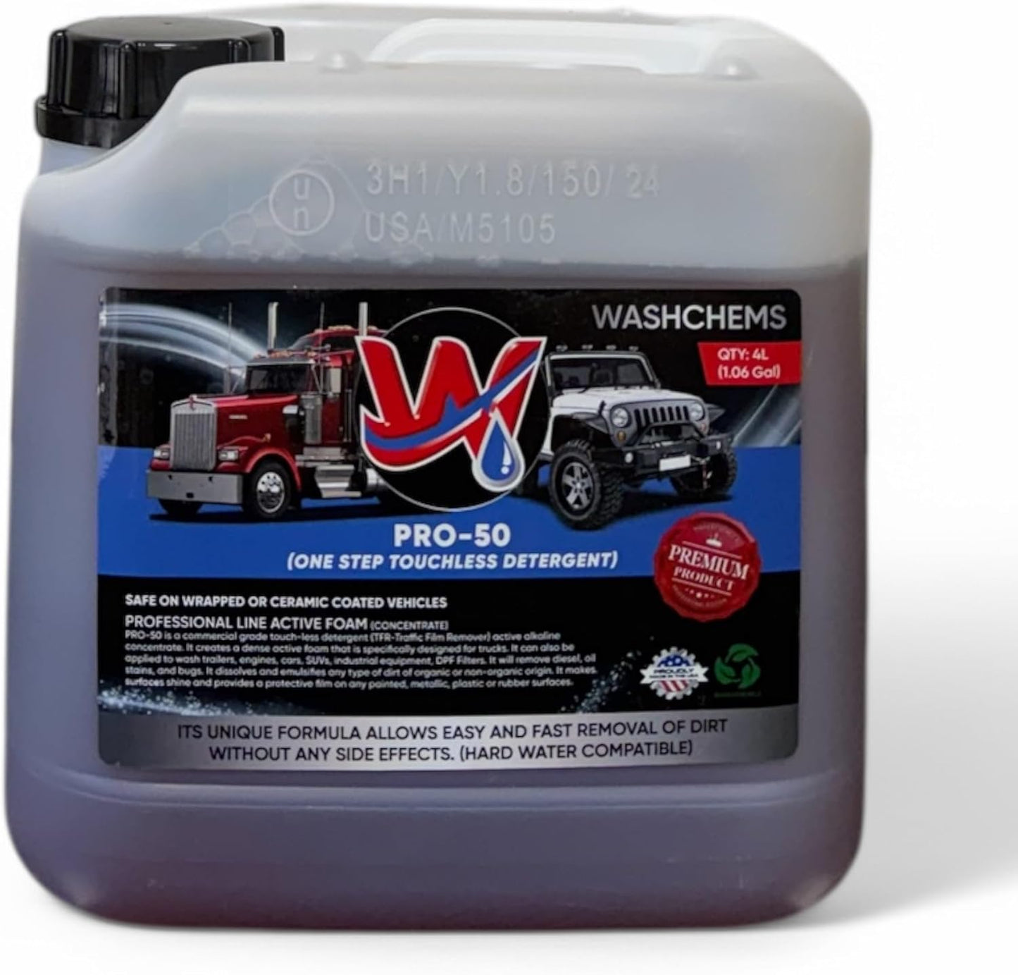 Wash Chems Pro 50 Touchless Car Wash Detergent Soap Concentrate No Brushing, Commercial Grade Professional Auto Foam Cleaner Also Great for Trucks & Tractors