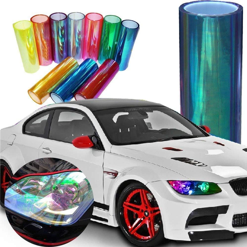 LED LIGHT 12 by 48 inches Self Adhesive Shiny Chameleon Headlights Tail Lights Fog Lights Films,Film Sheet Sticker,Tint Vinyl Film with Gift Knife and Hand Tool (Red)