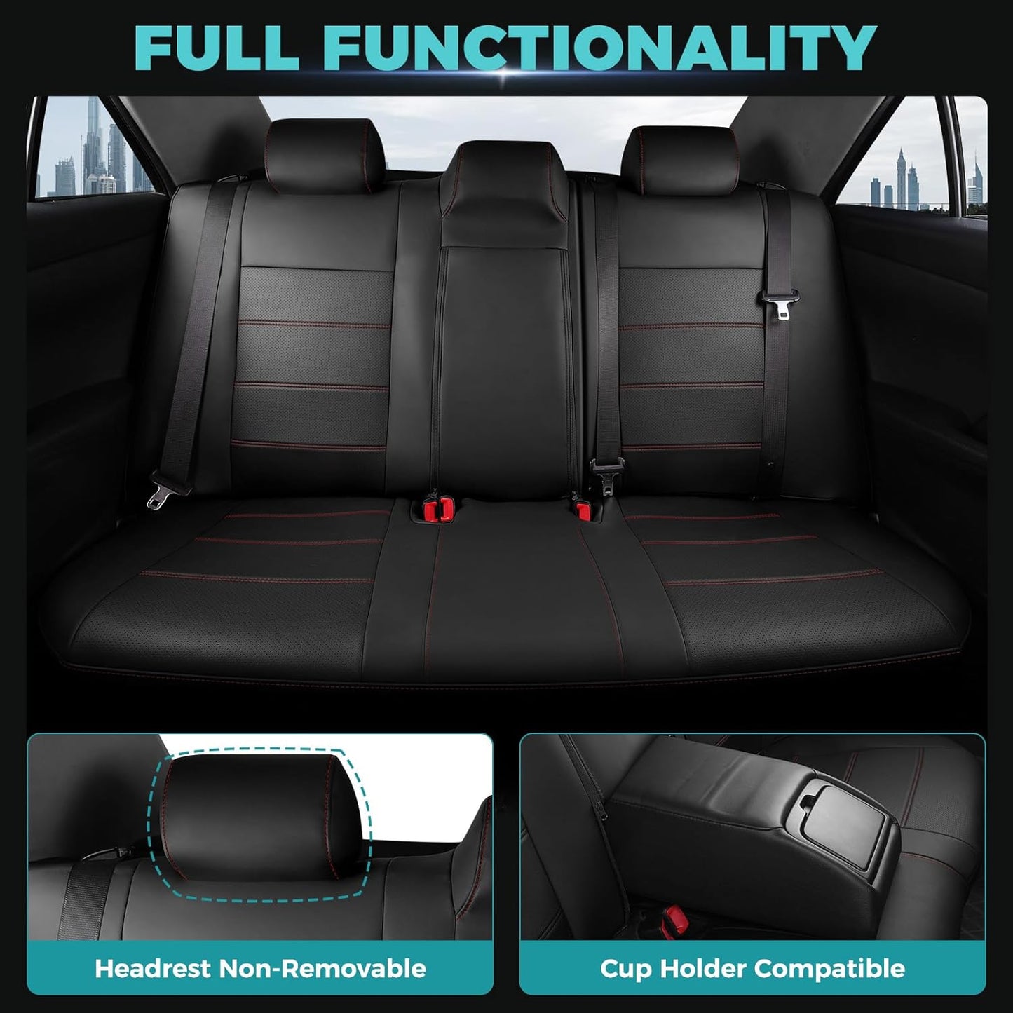 for Toyota Camry Seat Covers L LE XLE 2012 2013 2014 2015 2016 2017 - Custom Fit Car Seat Covers Full Set, Waterproof Breathable Luxury Leather Seat Covers for Cars, Black Red Not for Hybrid