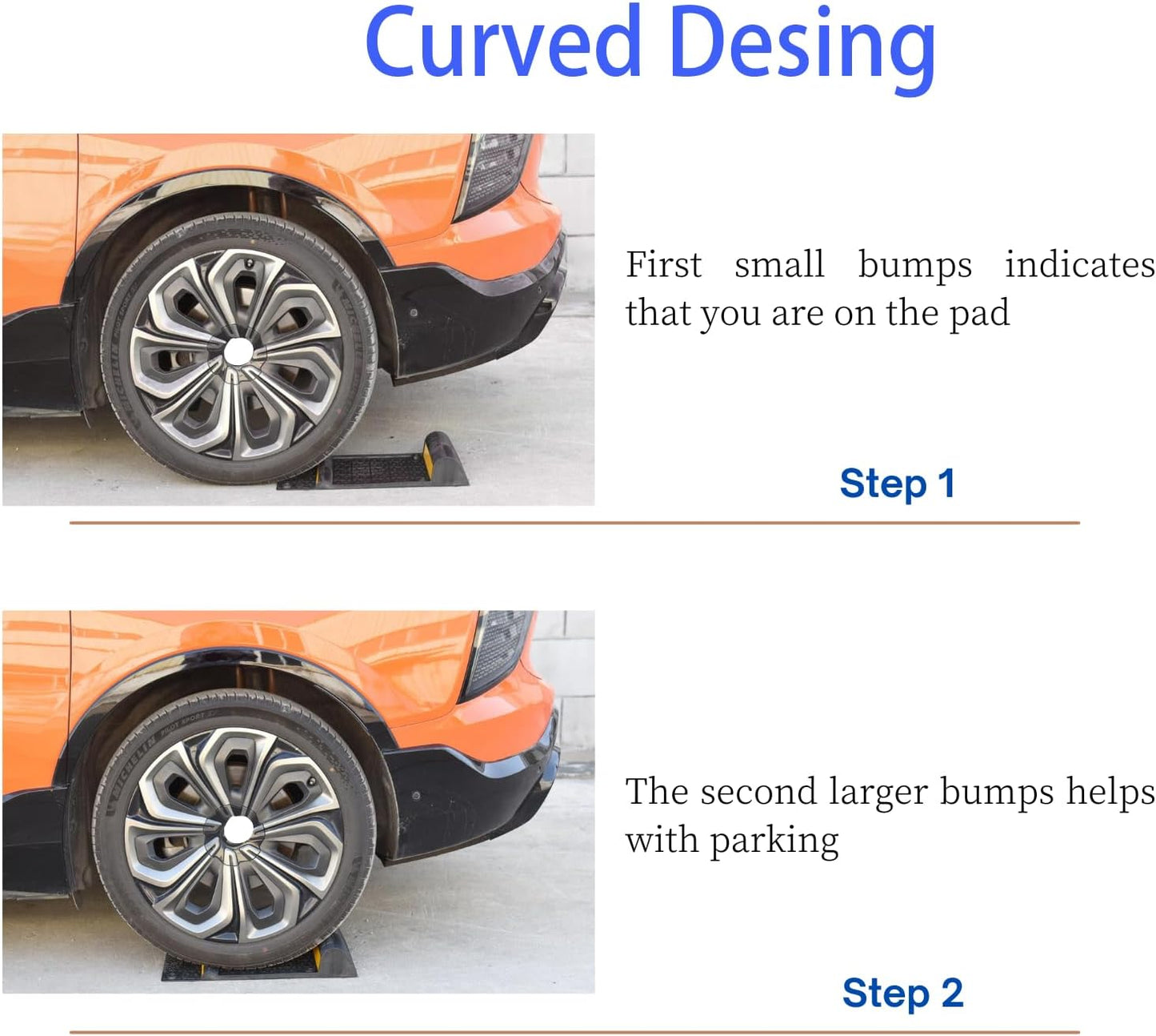 4 Pack Parking Mats for Garage Floors,21.6" X11.4" Durable Rubber Car Parking Guide Mat-Wheel Stopper with Reflective Yellow Strips,Garage Floor Stop Aid for Cars, Trucks, Indoor/Outdoor,Black