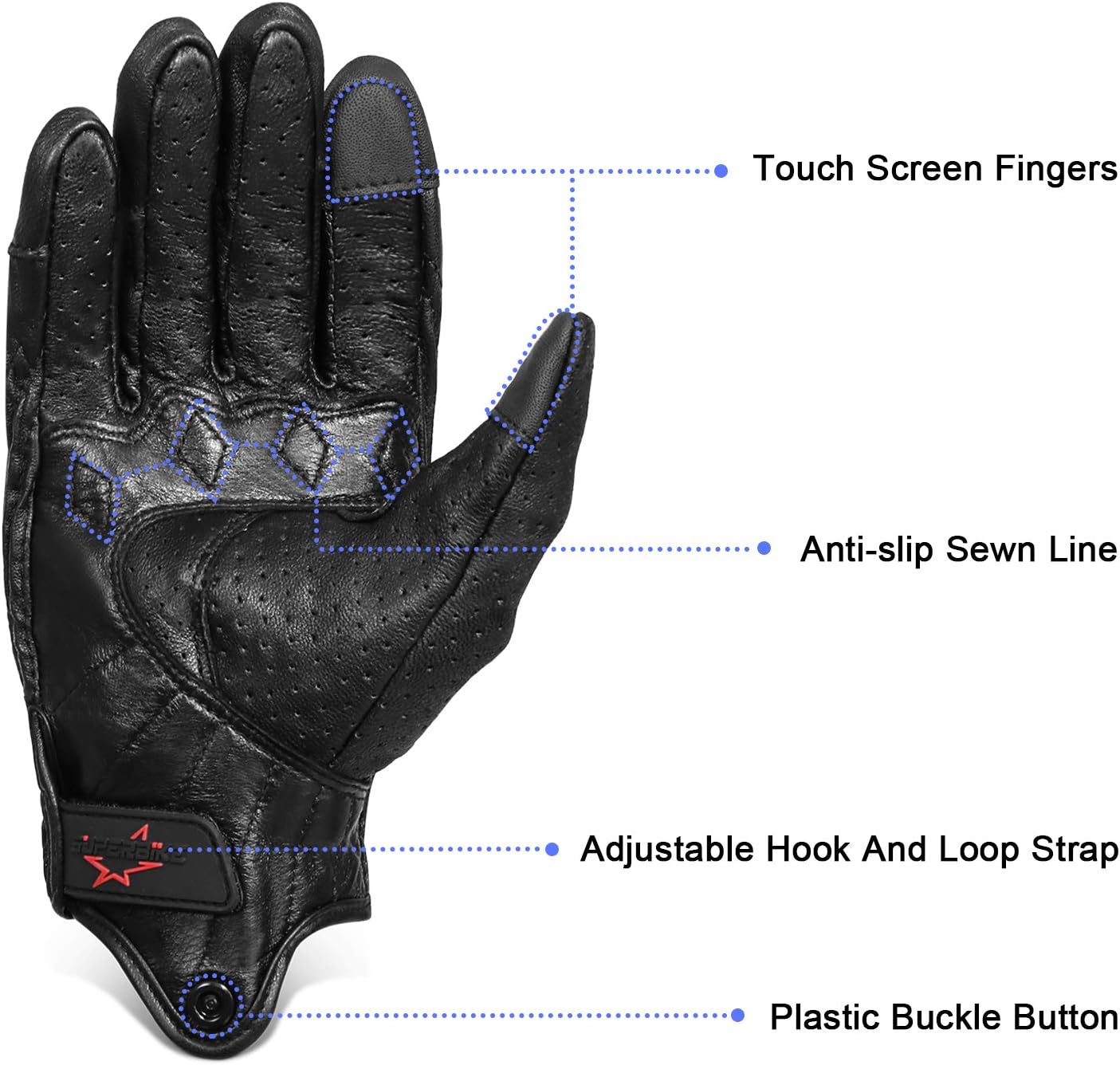 Full finger Goat Skin Leather Touch Screen Motorcycle Gloves Men/Women S,M,L,XL,XXL (Perforated, XL)