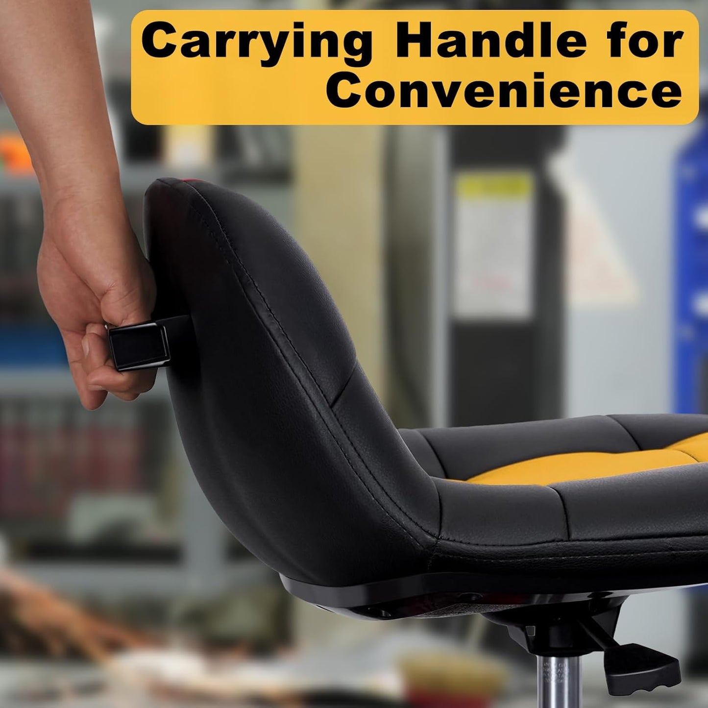 Rolling Shop Stool with Wheels, Adjustable Garage Mechanic Stool Seat Shop Roller Work Chair Mobile Rolling Seat with Tool Tray, 2 Cup Holders, 4" Casters, 350 LBS, Heavy-Duty,Yellow