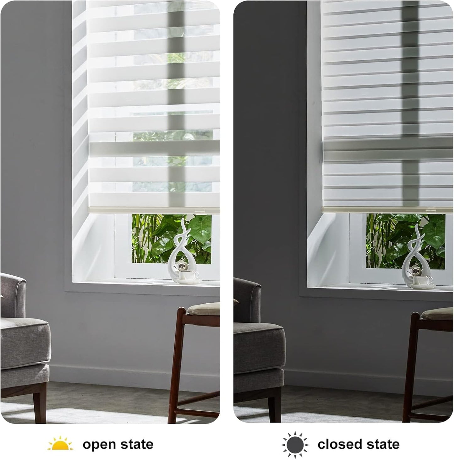 Persilux Zebra Blinds for Windows, Cordless Roller Shades for Windows Room Darkening Roller Blinds (34.5" W x 72" H, Cream) Light Control for Day and Night Light Filtering Sheer Shades for Home