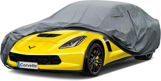 Premium Car Cover Custom Fit Chevy Corvette C4/C5/C7/C8 Coupe Convertible Targa, 16 Layers Heavy Duty Car Cover Waterproof All Weather with Zipper Door for Sun Rain Snow Dust Uv Protection