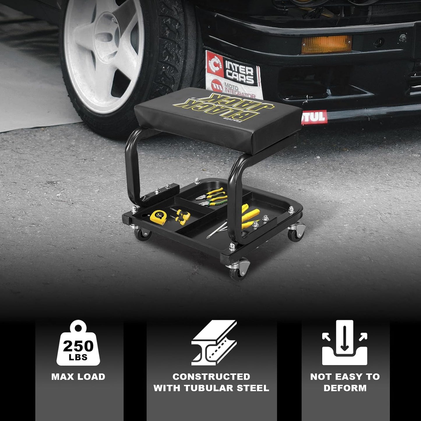 Torin Rolling Creeper Seat,Black, Large,Padded Mechanic Stool with Tool Tray Storage, Garage/Shop Seat